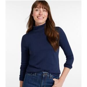 L.L.Bean Women's Pima Cotton Turtleneck Long-Sleeve 1X Plus Blue silky soft Top
